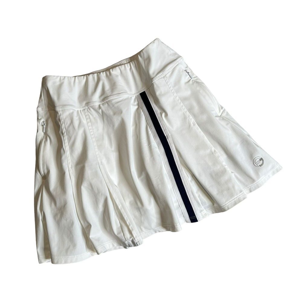 White Pleated Golf Skort Tenniscore Navy Stripe Country Club Athletic Skirt XS‎